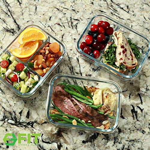 1 & 2 & 3 Compartment Glass Meal Prep Containers (3 Pack, 35 oz) – Glass Food Storage Containers with Lids, Glass Lunch Box, Glass Bento Box Lunch Containers, Portion Control, Airtight | The Storepaperoomates Retail Market - Fast Affordable Shopping