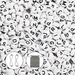 JPSOR 600pcs White Round Letter Beads for Jewelry Making Acrylic Alphabet Beads Bracelets Kit for DIY Necklaces Key Chains Making