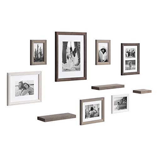 Kate and Laurel Bordeaux Gallery Wall Frame and Shelf Kit, Set of 10, Multicolored with Whitewash, Charcoal Gray, and Farmhouse Gray, Assorted Size Frames and Three Display Shelves | The Storepaperoomates Retail Market - Fast Affordable Shopping