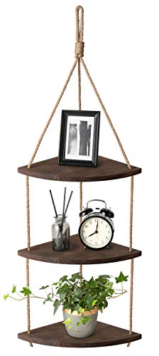 Mkono Hanging Corner Shelf 3 Tier Wall Shelf with Jute Rope Wood Floating Shelves Rustic Home Corner Decor Farmhouse Storage Organizer Rack for Living Room Bedroom Bathroom Office | The Storepaperoomates Retail Market - Fast Affordable Shopping