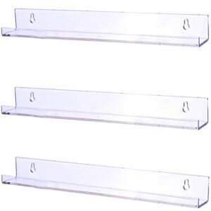 Sooyee 3 Pack 15 Inch Acrylic Invisible Kids Floating Book Shelves for Kids Room,Modern Picture Ledge Display Shelf Toy Storage Wall Shelves,Clear