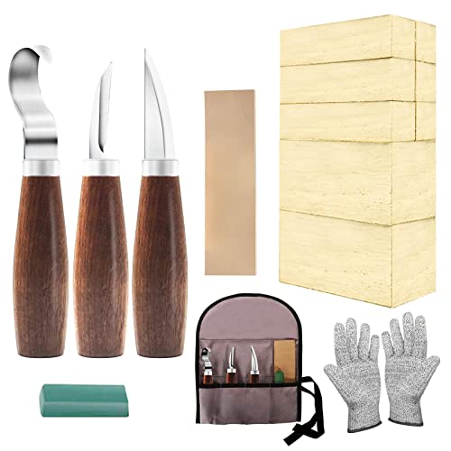 Wood Whittling Kit with Basswood Wood Blocks Gifts Set for Adults and Kids Beginners, Wood Carving Kit Set Includes 3pcs Wood Carving Knife & 8pcs Blocks & Gloves for Widdling Kit | The Storepaperoomates Retail Market - Fast Affordable Shopping