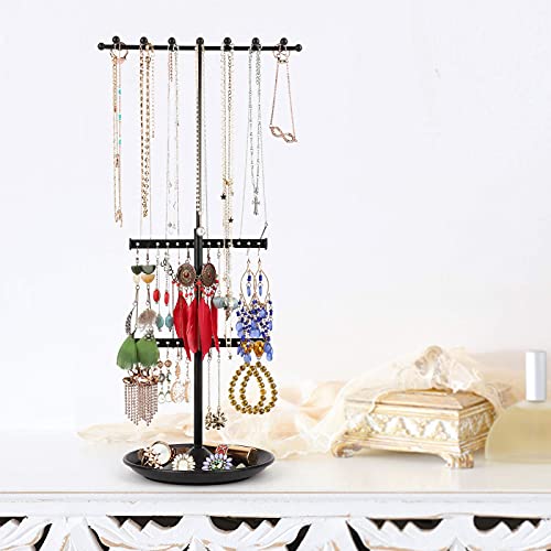 Ekero Jewelry Organizer Stand Necklace Organizer Adjustable Height Jewelry Holder Large Capacity Necklace Earring Holder Ring Bracelet Display 3-in-1 Matte Black | The Storepaperoomates Retail Market - Fast Affordable Shopping