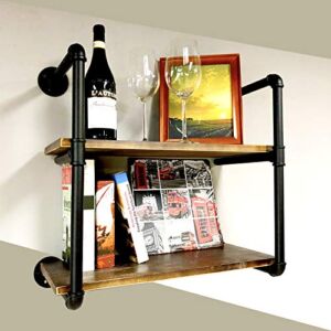Industrial Pipe Shelving Bracket Pipe Decor with 2 Tier Black Shelf Wall Mount Iron Pipe Shelf Rustic Pipe for Bookshelf,Office Shelves,Storage Shelf, Home Decor (2 Pcs, 2Tier Without Planks)