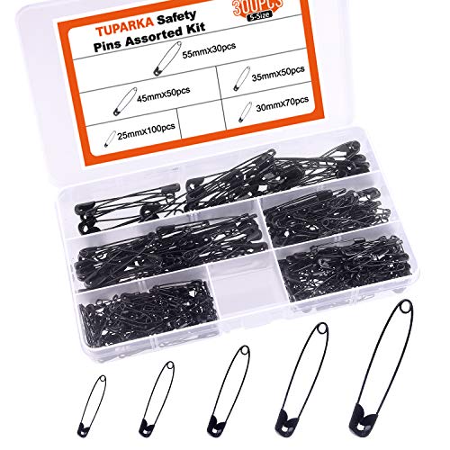 TUPARKA 5 Sizes Black Safety Pins Assorted 25-55mm Small and Large Safety Pins for Art Craft Sewing Jewelry Making in a PP Box (300 pcs) | The Storepaperoomates Retail Market - Fast Affordable Shopping