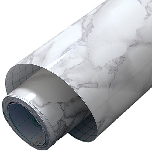 MULLSAN White Grey Marble Gloss Vinyl Film Paper 24”x118” Roll | The Storepaperoomates Retail Market - Fast Affordable Shopping