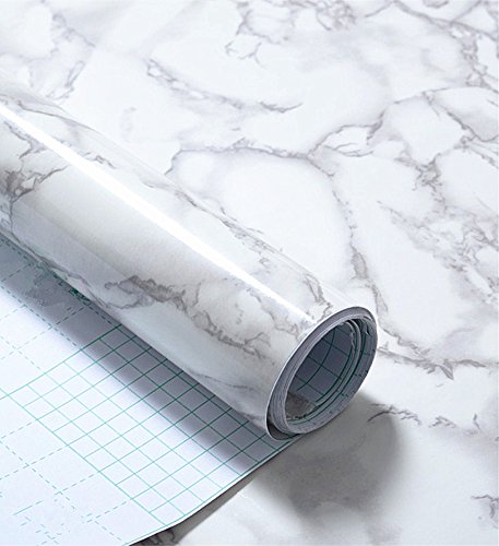 MULLSAN White Grey Marble Gloss Vinyl Film Paper 24”x118” Roll | The Storepaperoomates Retail Market - Fast Affordable Shopping