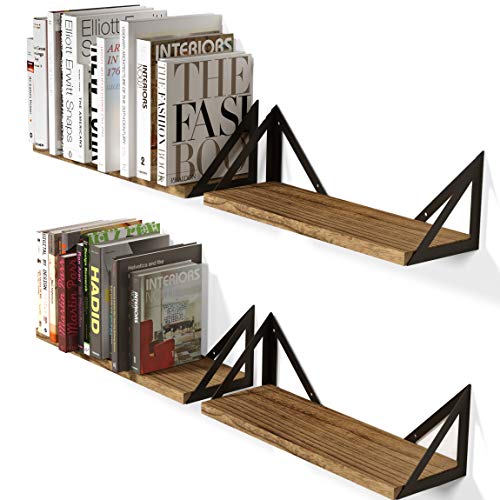 Wallniture Minori Floating Shelves Set of 4, Small Bookshelf Unit for Bedroom, Office, Bathroom, and Living Room, Natural Burned Rustic Wood Wall Decor with Metal Floating Shelf Bracket | The Storepaperoomates Retail Market - Fast Affordable Shopping
