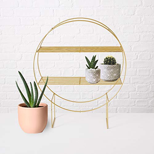 WHW Whole House Worlds Gold Circular Floor Shelf Rack, Iron, 19.75 Inches Diameter, 23 .5 Inches, Free Standing Plant or Bookshelf | The Storepaperoomates Retail Market - Fast Affordable Shopping