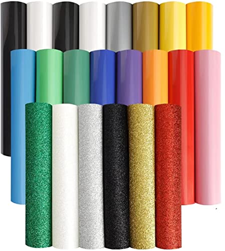 Iron on Vinyl Heat Transfer Vinyl 22 Pack includes 16 Pack Assorted Colors Sheets and 6 Pack Glitter Sheets for T-Shirts Works with Cricut, Silhouette Cameo（10in x 12in） | The Storepaperoomates Retail Market - Fast Affordable Shopping