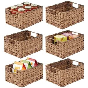 mDesign Woven Farmhouse Kitchen Pantry Food Storage Organizer Basket Bin Box – Container Organization for Cabinets, Cupboards, Shelves, Countertops – Store Potatoes, Onions, Fruit, 6 Pack, Brown Ombre