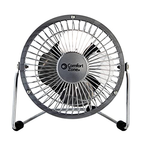 Comfort Zone CZHV4S 4” Dual Powered (USB or Battery) Portable Desk Fan with 360-Degree Adjustable Tilt, All-Metal Construction, Silver | The Storepaperoomates Retail Market - Fast Affordable Shopping