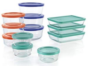 Pyrex Simply Store 24-Pc Glass Food Storage Container Set with Lid, Round & Rectangle Glass Storage Containers with Lid, BPA-Free Lid, Non-Pourous Glass, Dishwasher, Microwave and Freezer Safe