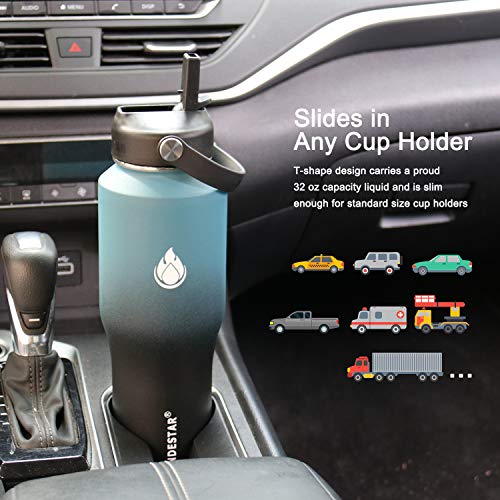SENDESTAR Water Bottle 32oz,2 Lids(Straw lid),Wide Mouth Stainless Steel Vacuum Insulated Double Wall Keep Liquids Cold or Hot All Day,Sweat Proof Sport Design,Fit Car Cup Holder(Dark blue&Balck) | The Storepaperoomates Retail Market - Fast Affordable Shopping