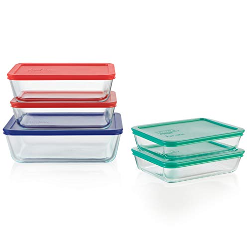 Pyrex Simply Store 10-Pc Glass Food Storage Container Set with Lid, 11-Cup, 6-Cup & 3-Cup Rectangular Glass Storage Containers with Lid, BPA-Free Lid, Dishwasher, Microwave and Freezer Safe | The Storepaperoomates Retail Market - Fast Affordable Shopping