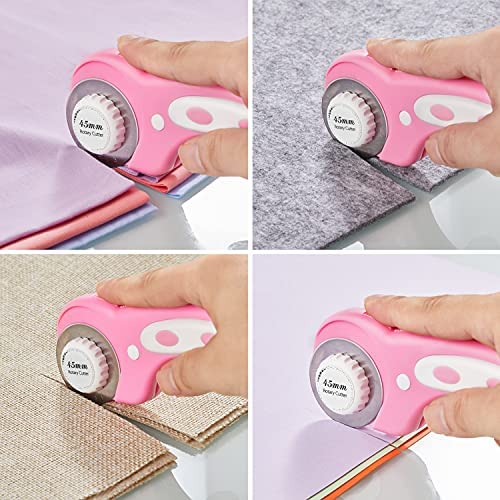 45mm Rotary Cutter with 5pcs Extra Blades, Ergonomic Handle Rolling Cutter with Safety Lock for Fabric, Leather, Crafting, Sewing, Quilting, Fabric Rotary Cutter Perfect for Left & Right Hand(Pink) | The Storepaperoomates Retail Market - Fast Affordable Shopping