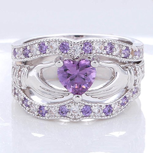 suchadaluckyshop 3PCs Irish Claddagh Celtic Heart Amethyst 925 Silver Wedding Ring Bridal Set New (10) | The Storepaperoomates Retail Market - Fast Affordable Shopping