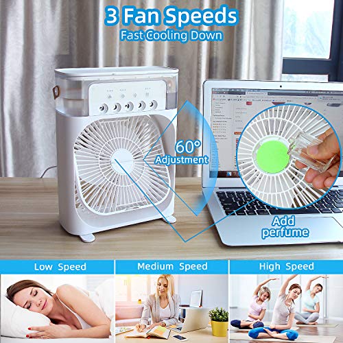NTMY Portable Air Conditioner Fan, USB Personal Evaporative Air Cooler, Mini Humidifier Misting Fan with 7 Colors LED Light, 1/2/3 H Timer, 3 Wind Speeds and 3 Spray Modes for Office, Home | The Storepaperoomates Retail Market - Fast Affordable Shopping