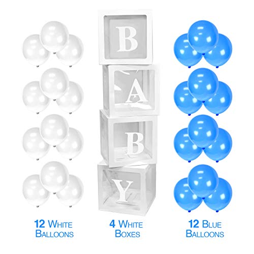 Adorox Baby Balloon Box with 12pc Blue and 12pc White Balloons Baby Shower Boxes Transparent Balloon Box Balloons (Blue) | The Storepaperoomates Retail Market - Fast Affordable Shopping