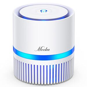 MOOKA True HEPA Filter Air Purifier for Small Room Desktop, Portable Size Air Cleaner for Bedroom Office RV, Odor Eliminator for Allergies and Pets, Smoke, Dust, Night Light, 2 Fan Speed Quiet