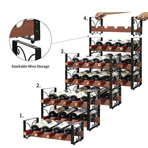 X-cosrack Rustic 16 Bottles Stackable Wine Rack 4 Tier Freestanding Organizer Holder Stand Countertop Liquor Storage Shelf Solid Wood & Iron 16.5″ L x 7.0″ W x 22″ H-Patent Design | The Storepaperoomates Retail Market - Fast Affordable Shopping