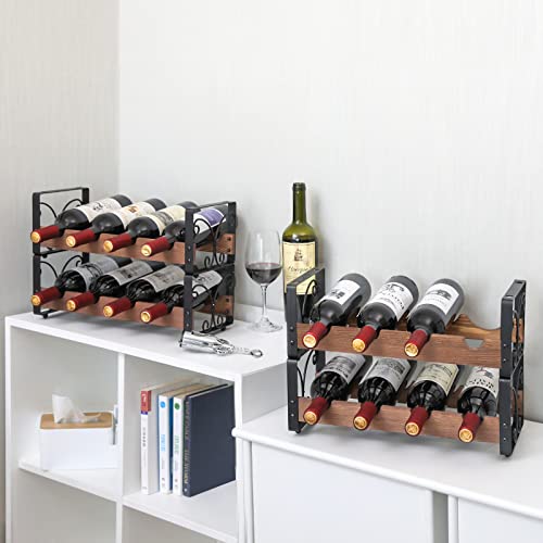X-cosrack Rustic 16 Bottles Stackable Wine Rack 4 Tier Freestanding Organizer Holder Stand Countertop Liquor Storage Shelf Solid Wood & Iron 16.5″ L x 7.0″ W x 22″ H-Patent Design | The Storepaperoomates Retail Market - Fast Affordable Shopping
