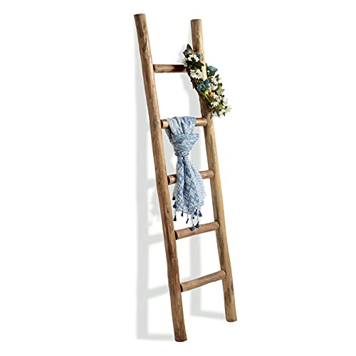 FUIN Fully Assembled 5 Ft Wood Decorative Wall Leaning Blanket Ladders Bathroom Storage Quilt Towel Display Rack Shelf Holder Rustic Farmhouse, Brown | The Storepaperoomates Retail Market - Fast Affordable Shopping