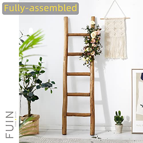 FUIN Fully Assembled 5 Ft Wood Decorative Wall Leaning Blanket Ladders Bathroom Storage Quilt Towel Display Rack Shelf Holder Rustic Farmhouse, Brown | The Storepaperoomates Retail Market - Fast Affordable Shopping