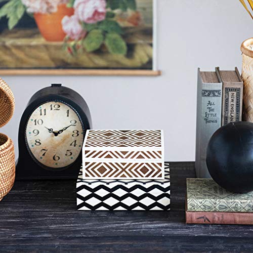 Creative Co-Op Resin & MDF Lid & Pattern Inlay, Black & White Storage Box | The Storepaperoomates Retail Market - Fast Affordable Shopping