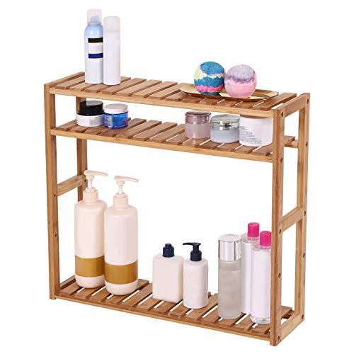 SONGMICS Bamboo Bathroom Shelf, 3-Tier Adjustable Plants Rack, Wall-Mounted or Stand, in the Living Room, Balcony, Kitchen, Natural UBCB13Y | The Storepaperoomates Retail Market - Fast Affordable Shopping