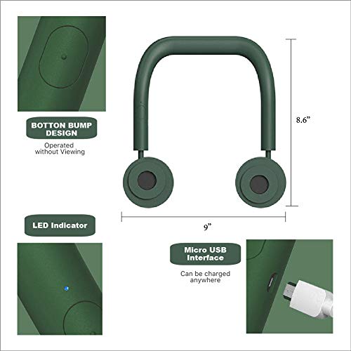 2020 Upgraded Neck Fan Battery Operated, Wearable Fan with 3 Adjustable Speed USB Rechargeable Low Noise, New Headphone Design Personal Fan for Outdoor, Sports, Home, Office and Travel (Dark Green) | The Storepaperoomates Retail Market - Fast Affordable Shopping