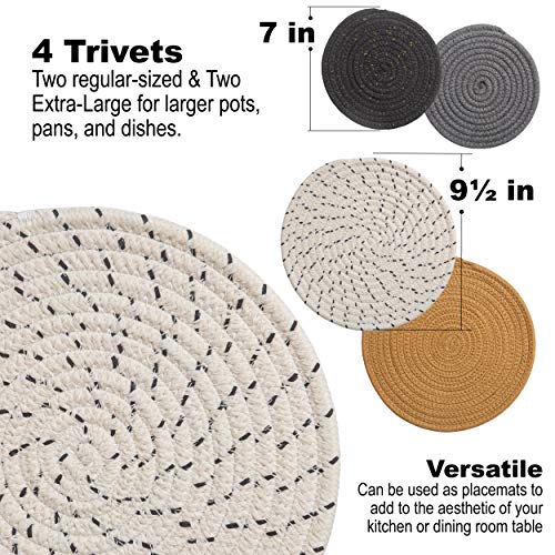 Round Cotton Trivets Set of 4 in Glam by Beets & Berry, 7 inch and 9 inch Diameter, Pot Holders, Hot Pads, Hot Mats, 100% Pure Eco Cotton, Boho, Farmhouse, Mid Century Modern, Kitchen Decor | The Storepaperoomates Retail Market - Fast Affordable Shopping