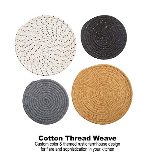 Round Cotton Trivets Set of 4 in Glam by Beets & Berry, 7 inch and 9 inch Diameter, Pot Holders, Hot Pads, Hot Mats, 100% Pure Eco Cotton, Boho, Farmhouse, Mid Century Modern, Kitchen Decor | The Storepaperoomates Retail Market - Fast Affordable Shopping