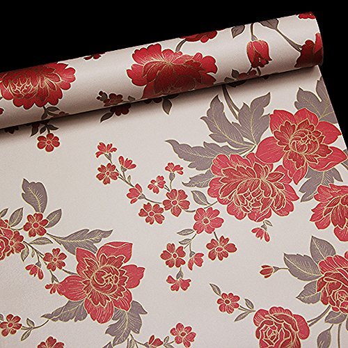 Yifely Vintage Red Peony Removable PVC Shelf Drawer Liner Home Decor Makeup Boxes Storage Cabinets DIY Paper 17×118 Inch | The Storepaperoomates Retail Market - Fast Affordable Shopping