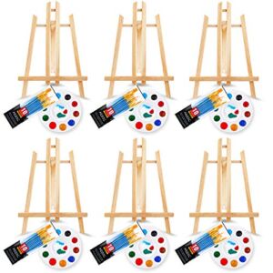 72 PCS Professional Painting Set with Easels, 6 PCS Wood Easels,6 Packs of 60 Brushes with Nylon Brush Head and 6 pcs Palettes, Painting Supplies kit for Kids & Adults to Painting Party.