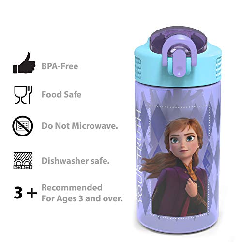 Zak Designs Disney Frozen 2 Kids Water Bottle Set with Reusable Straws and Built in Carrying Loops, Made of Plastic, Leak-Proof Water Bottle Designs (Elsa & Anna, 16 oz, BPA-Free, 2pc Set) | The Storepaperoomates Retail Market - Fast Affordable Shopping