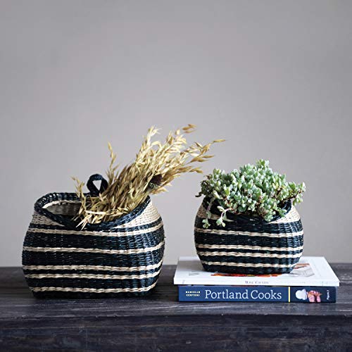 Creative Co-Op Hand-Woven Seagrass Wall Stripes, Black & Natural, Set of 2 (Hangs or Sits) Basket, 2 | The Storepaperoomates Retail Market - Fast Affordable Shopping