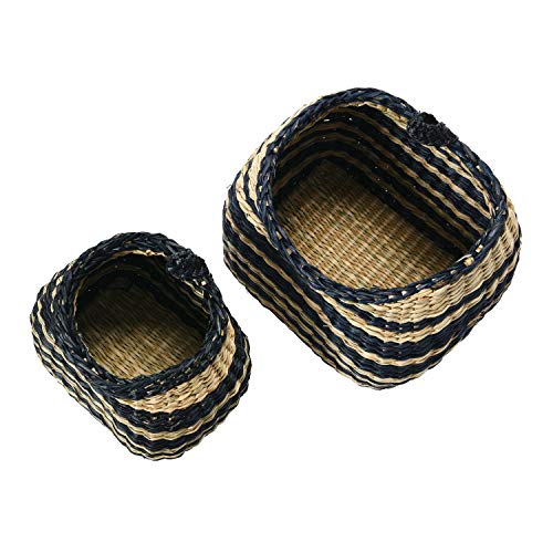 Creative Co-Op Hand-Woven Seagrass Wall Stripes, Black & Natural, Set of 2 (Hangs or Sits) Basket, 2 | The Storepaperoomates Retail Market - Fast Affordable Shopping