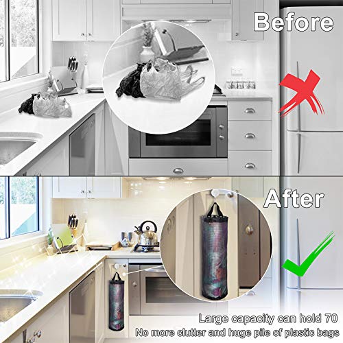 WantuSee Plastic Bag Holder, 2 Packs for Kitchen Hanging Mesh Storage Organizer, 19.6” x 6.2” inch Large Grocery Shopping Bags Dispenser, Hold 60-70 Trash Bags, Black | The Storepaperoomates Retail Market - Fast Affordable Shopping