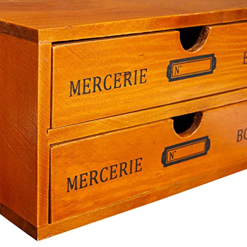 Small Wooden Storage Box with Drawers for Tabletop, Home Desk Organizer in Vintage French Design for Office Supplies (9.75 x 7 x 5 In) | The Storepaperoomates Retail Market - Fast Affordable Shopping