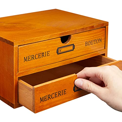 Small Wooden Storage Box with Drawers for Tabletop, Home Desk Organizer in Vintage French Design for Office Supplies (9.75 x 7 x 5 In) | The Storepaperoomates Retail Market - Fast Affordable Shopping