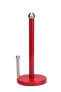 Kitchen Details Countertop Single Tear Paper Towel Holder, Free Standing, Weighted Bottom, Holds Large Rolls, Dispenser Bar Prevents Unraveling, Red