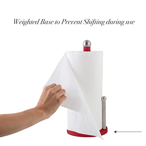 Kitchen Details Countertop Single Tear Paper Towel Holder, Free Standing, Weighted Bottom, Holds Large Rolls, Dispenser Bar Prevents Unraveling, Red | The Storepaperoomates Retail Market - Fast Affordable Shopping