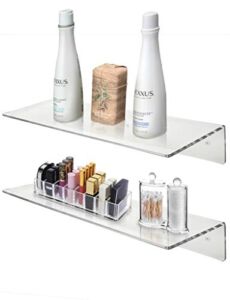 My Charity Boxes 17″ Floating Wall Mounting Bookshelf for Kids Room; Clear Acrylic Bathroom Shelves Cosmetics Organizer, Spice Rack or Wall Décor Display (2 Pack)