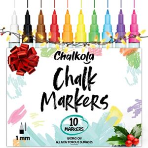 Chalkboard Chalk Markers (10 Pack, 1mm Extra Fine Tip) Neon color pens – For Blackboards, Chalkboard, Bistro, Window