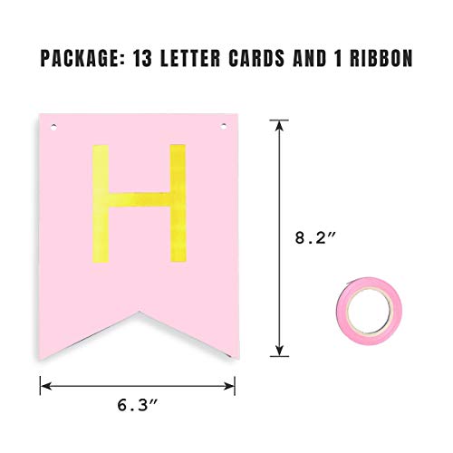 Pink Happy Birthday Banner with Shimmering Gold Letters, Happy Birthday Bunting Banner for Party Decorations, Swallowtail Flag Happy Birthday Sign, gold happy birthday banner for Kids Girls Birthday | The Storepaperoomates Retail Market - Fast Affordable Shopping