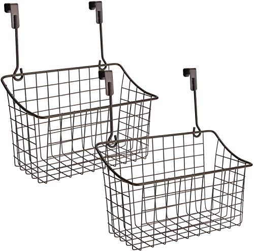 Nicunom 2 Pack Grid Storage Baskets with Hooks, Over Cabinet Door Organizer, Wire Basket Hanging Storage Organizer Steel Wire Sink Organization for Kitchen & Bathroom, Holds Shampoo, Body Wash, Bronze | The Storepaperoomates Retail Market - Fast Affordable Shopping
