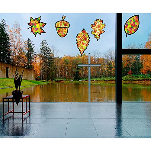 Exquiss 10 Pieces Fall Leaf Suncatcher Craft Tissue Paper Suncatchers Autumn Decorations DIY Window Art Suncatchers Craft Kits Autumn Sun Catchers for Kids Classroom Activity Thanksgiving Art Project | The Storepaperoomates Retail Market - Fast Affordable Shopping