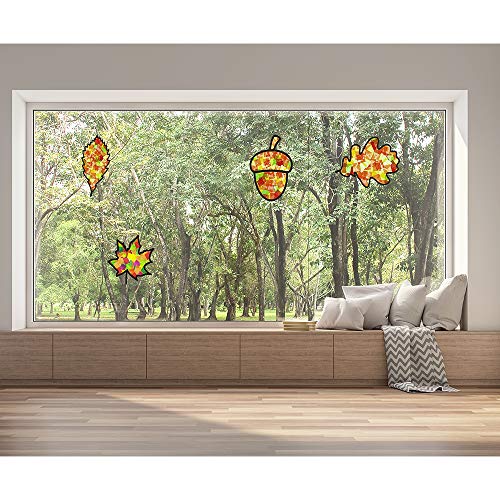 Exquiss 10 Pieces Fall Leaf Suncatcher Craft Tissue Paper Suncatchers Autumn Decorations DIY Window Art Suncatchers Craft Kits Autumn Sun Catchers for Kids Classroom Activity Thanksgiving Art Project | The Storepaperoomates Retail Market - Fast Affordable Shopping