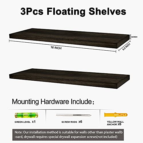 Floating Shelves for Wall Set of 3 Wall Mounted Floating Shelves Home Decorations Picture Display Ledge Shelves with Invisible Brackets for Living Room Bedroom Storage Bathroom Office Kitchen, Gray | The Storepaperoomates Retail Market - Fast Affordable Shopping